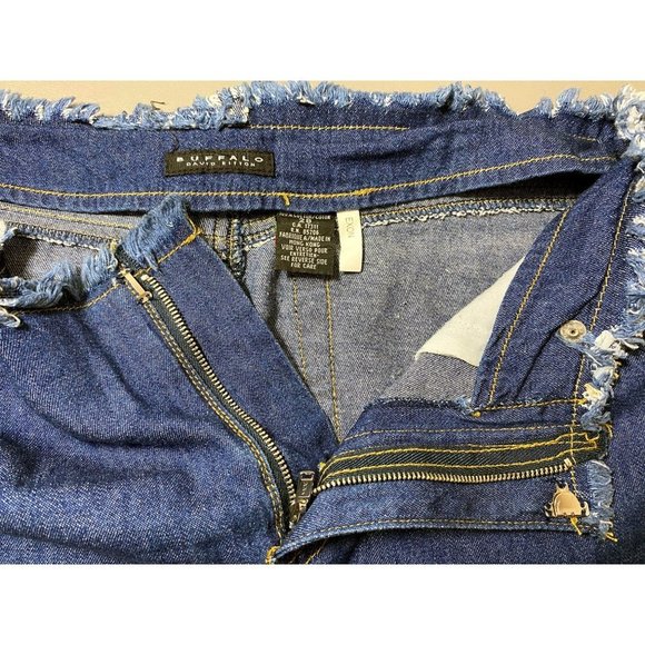 Buffalo David Bitton Mini Skirt 28 Denim Pockets Blue Raw Waistband Dark Wash - Picture 7 of 7